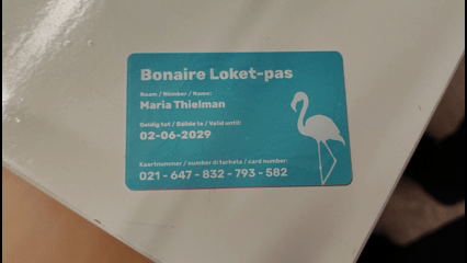 Gif van het Bonaire Pasje met persoonlijke informatie