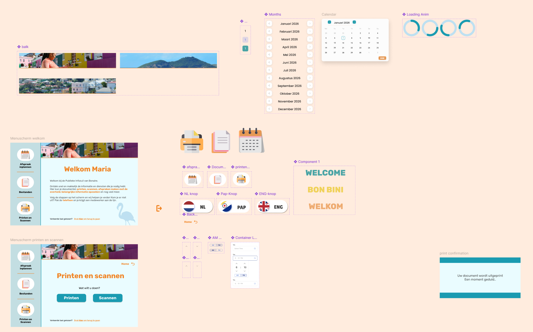 Afbeelding van een figma design file waar components en schermen in staan